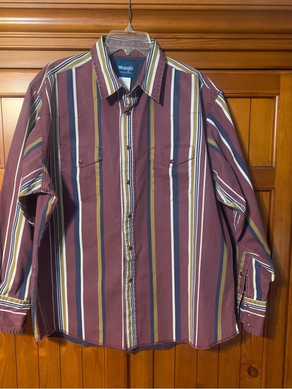 Vintage 90’s Wrangler Shirt Brushpopper Mens XL Stripe Western Pearl Snap Cowboy